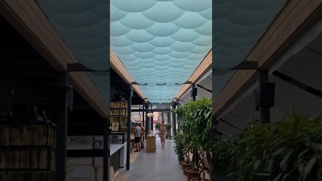 Decorative ceiling in the “Море-Море” (“Sea-Sea”) restaurant in Almaty city 