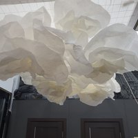Paper flowers on the ceiling 