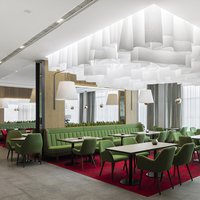 The decorative ceiling for the restaurant in the Hilton Hotel 