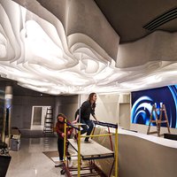 Installation of the paper ceiling by the Paper Design team 