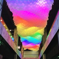 Ceilings with RGB lighting in the shopping center NORA, Moscow 