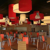 Red lampshades for restaurant decoration 