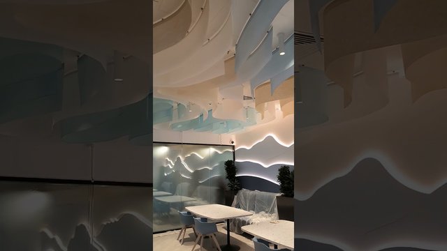 Coloured lamellas ceiling 